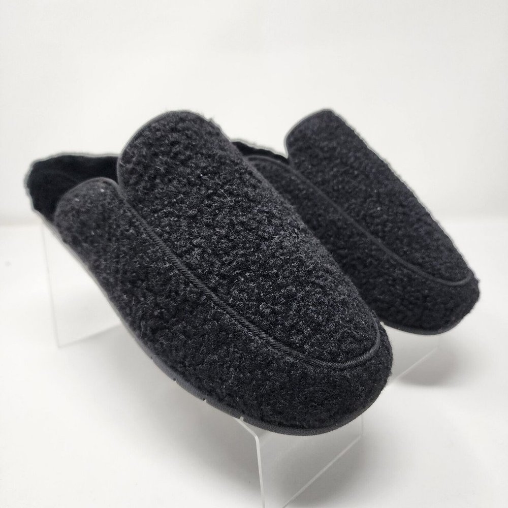 Vionic Slipper Womens 7 Black Natural Caressa Faux Shearling Comfort Slides Mule
